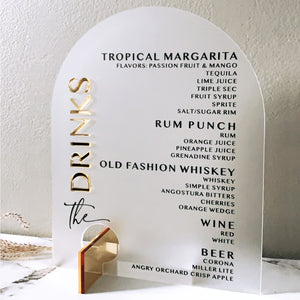 The Drinks Bar Menu Wedding Sign - Keyhole Detail 8x10 Dome